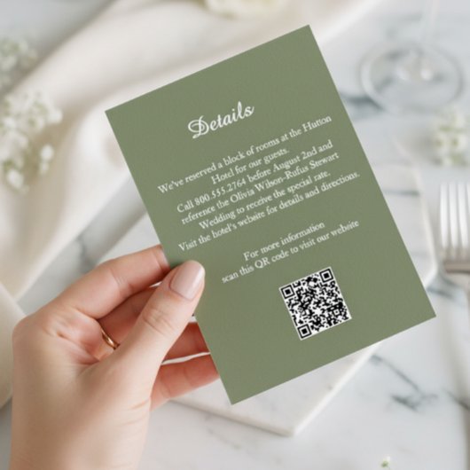 Elegant Sage Green Wedding Details Enclosure Card エンクロージャーカード