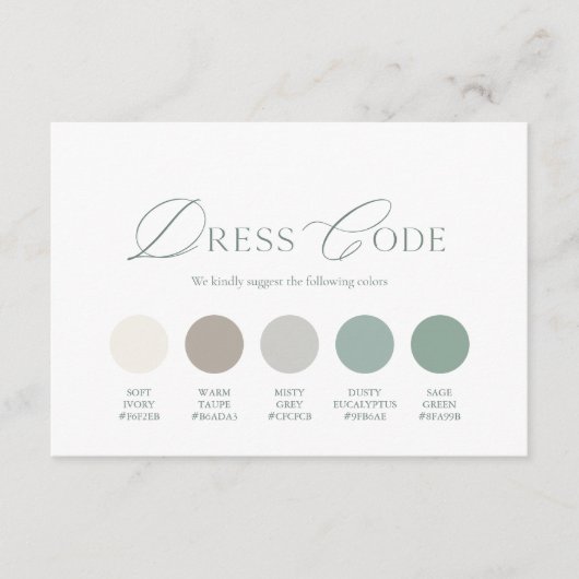 Elegant Sage Green Wedding Dress Code Card 招待状 (正面)