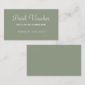 Elegant Sage Green Wedding Drink Voucher Card 名刺 (正面/裏面)