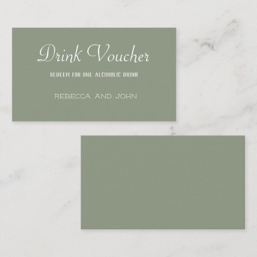 Elegant Sage Green Wedding Drink Voucher Card 名刺 (正面/裏面)