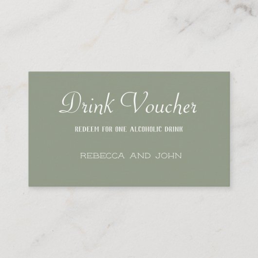 Elegant Sage Green Wedding Drink Voucher Card 名刺 (正面)