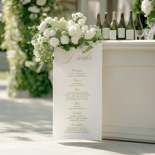 Elegant Sage Green Wedding Drinks Bar Menu Paper ポスター