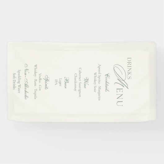 Elegant Sage Green Wedding Drinks Menu Sign  横断幕 (横)