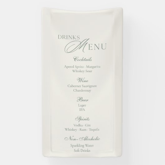 Elegant Sage Green Wedding Drinks Menu Sign  横断幕 (縦)