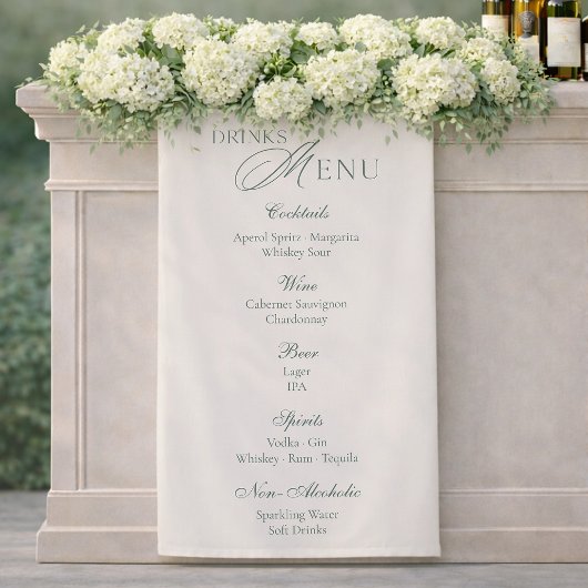 Elegant Sage Green Wedding Drinks Menu Sign  横断幕