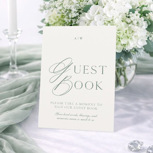 Elegant Sage Green Wedding Guest Book Sign 招待状