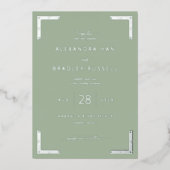Elegant Sage Green Wedding Invitation 箔招待状 (正面)