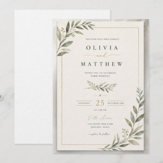 Elegant Sage Green Wedding Invitation | Minimalist 招待状