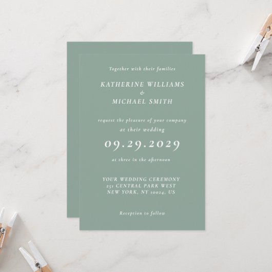 Elegant Sage Green Wedding Invitations 招待状 (正面/裏面インサイチュ)