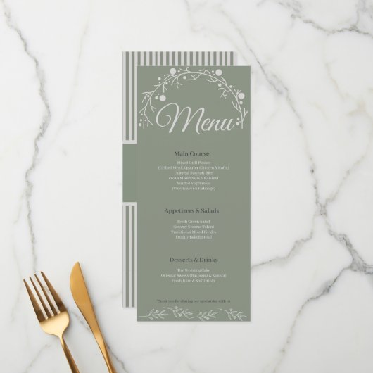 Elegant Sage Green Wedding Menu Card メニュー (正面/裏面インサイチュ)