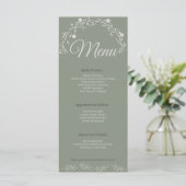 Elegant Sage Green Wedding Menu Card メニュー (スタンド正面)