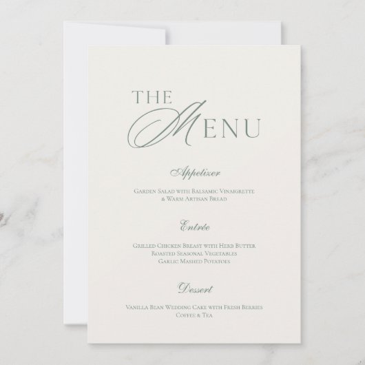 Elegant Sage Green Wedding Menu Card  招待状 (正面)