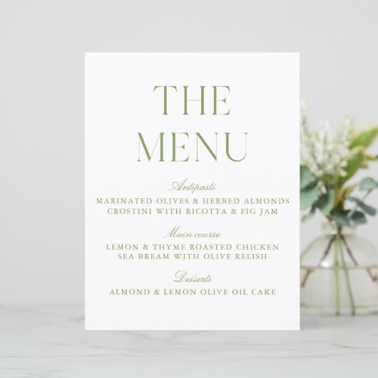 Elegant Sage Green Wedding Menu Sign (スタンド正面)