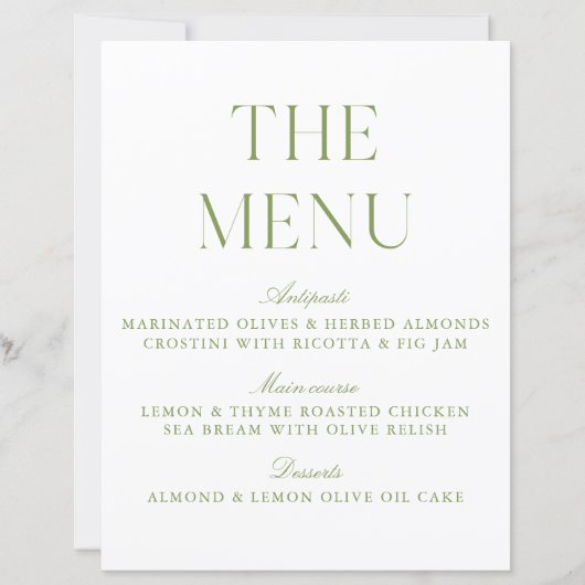 Elegant Sage Green Wedding Menu Sign (正面)