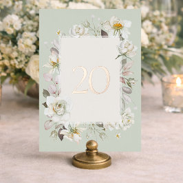 Elegant Sage Green Wedding Table Number– Real Foil 箔招待状