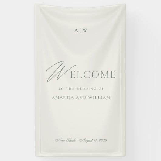 Elegant Sage Green Wedding Welcome Sign 横断幕 (縦)