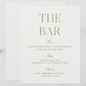 Elegant Sage Green & White 8.5x11 Wedding Bar Sign (正面/裏面)