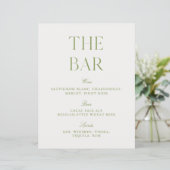 Elegant Sage Green & White 8.5x11 Wedding Bar Sign (スタンド正面)