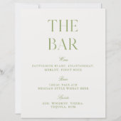 Elegant Sage Green & White 8.5x11 Wedding Bar Sign (正面)