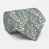 Elegant Sage Green White Floral ネクタイ (ロール)