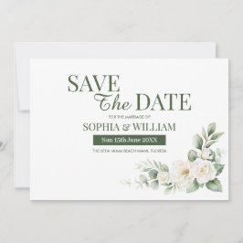 Elegant Sage Green White Floral Save the Date Card 招待状