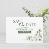 Elegant Sage Green White Floral Save the Date Card 招待状 (スタンド正面)