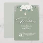 Elegant Sage Green White Floral Wedding Invitation 招待状 (正面/裏面)
