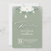 Elegant Sage Green White Floral Wedding Invitation 招待状 (正面)