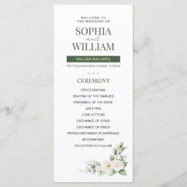 Elegant Sage Green White Rose Floral Wedding Progr プログラム