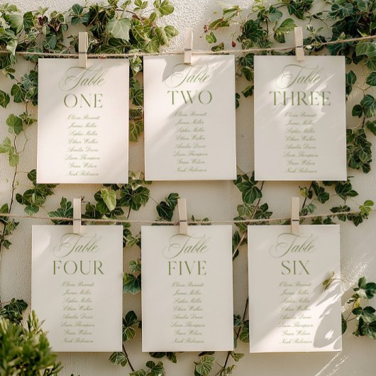 Elegant Sage Green & White Wedding Table Number 招待状