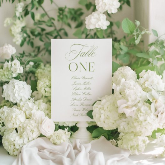 Elegant Sage Green & White Wedding Table Number 招待状