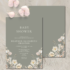 Elegant Sage Green Wildflower Baby Shower  招待状