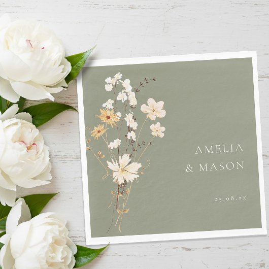 Elegant Sage Green Wildflower Bouquet Wedding  スタンダードランチョンナプキン