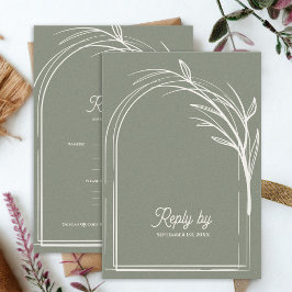 Elegant Sage Green With QR Code Wedding Reply By 出欠カード