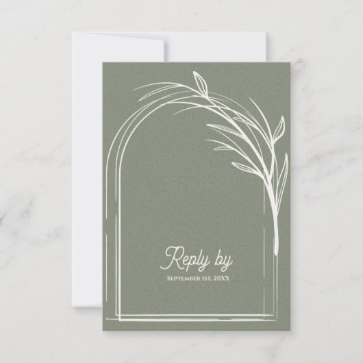 Elegant Sage Green With QR Code Wedding Reply By 出欠カード (正面)