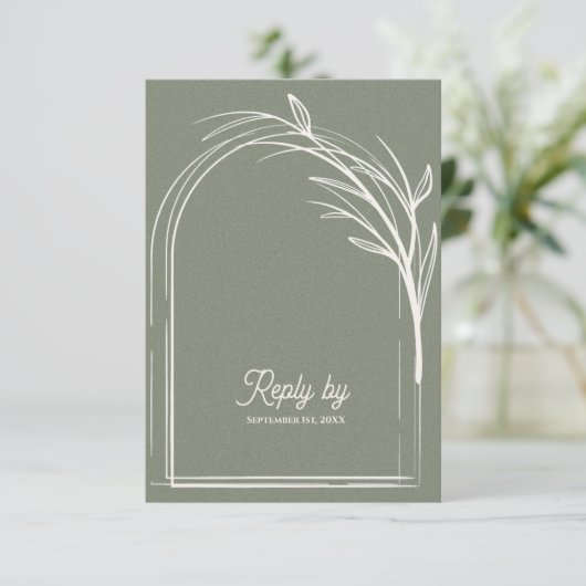 Elegant Sage Green With QR Code Wedding Reply By 出欠カード (スタンド正面)