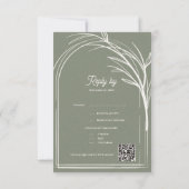 Elegant Sage Green With QR Code Wedding Reply By 出欠カード (裏面)