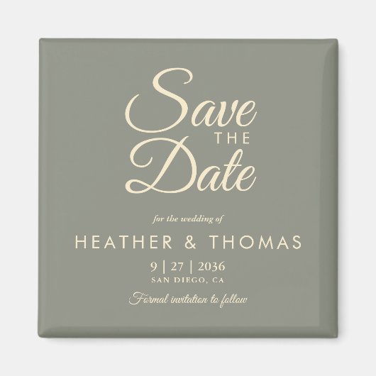 Elegant Sage Green Yellow Save The Date Magnet マグネット (正面)