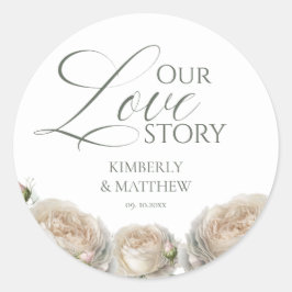 Elegant Sage Greenery Roses Wedding  ラウンドシール