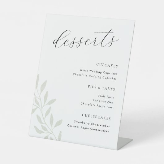 Elegant Sage Greenery Wedding Desserts Menu 台座サイン (正面)