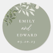 Elegant Sage Greenery Wedding Envelope ラウンドシール (正面)