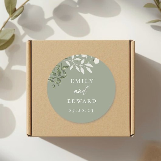 Elegant Sage Greenery Wedding Envelope ラウンドシール