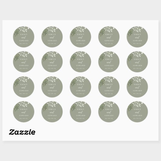 Elegant Sage Greenery Wedding Envelope Seal ラウンドシール (シート)