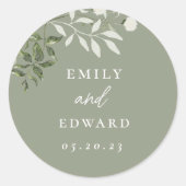 Elegant Sage Greenery Wedding Envelope Seal ラウンドシール (正面)