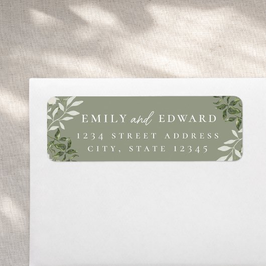 Elegant Sage Greenery Wedding Return Address ラベル