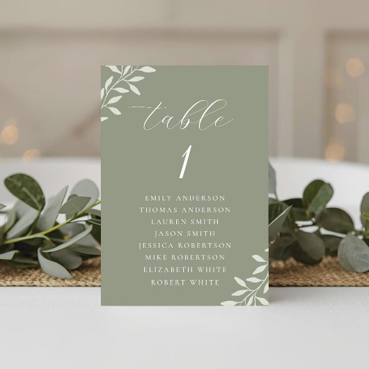 Elegant Sage Greenery Wedding Seating Chart テーブルナンバー