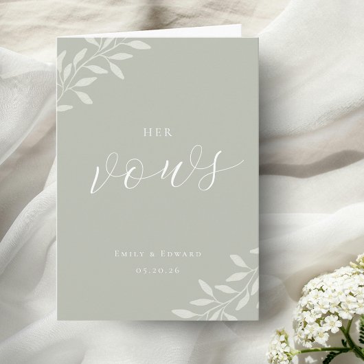Elegant Sage Greenery Wedding Vow Books Her Vows カード