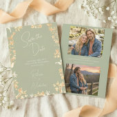 Elegant Sage Ivory Script Wildflowers 2 Photo セーブザデート