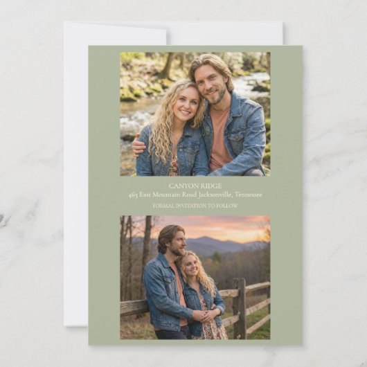 Elegant Sage Ivory Script Wildflowers 2 Photo セーブザデート (裏面)