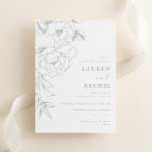 Elegant Sage Line Art Floral Wedding 招待状